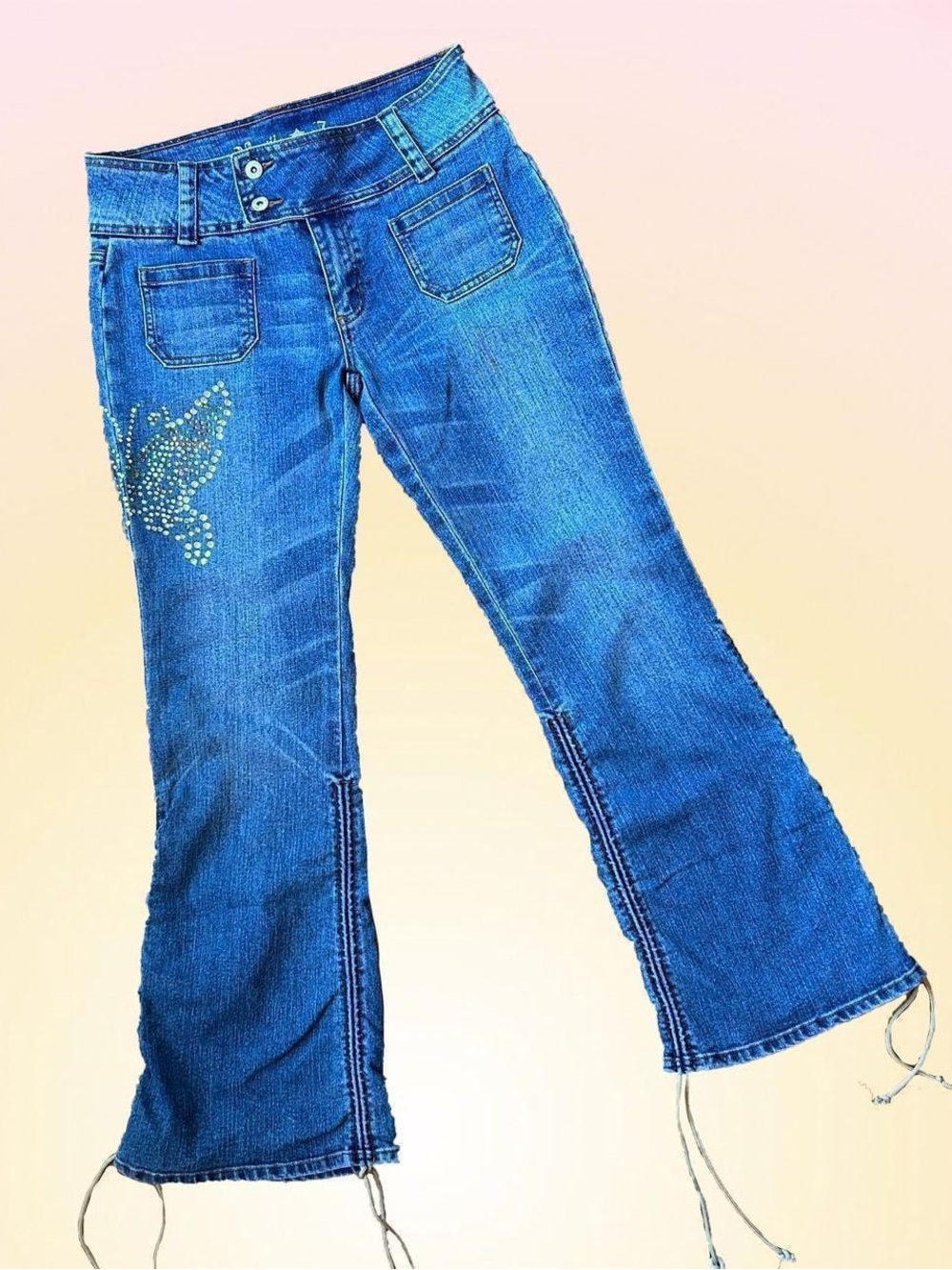 Y2K Vanilla Star Rhinestone Low Rise Flare Jeans with Butterfly Detail